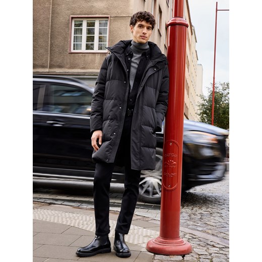 Reserved - Długa puchowa kurtka z dodatkiem Sorony - czarny ze sklepu Reserved w kategorii Kurtki męskie - zdjęcie 187222894