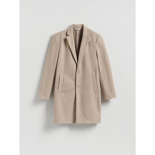 Reserved - Elegancki płaszcz z kołnierzem - beżowy ze sklepu Reserved w kategorii Płaszcze męskie - zdjęcie 187223194