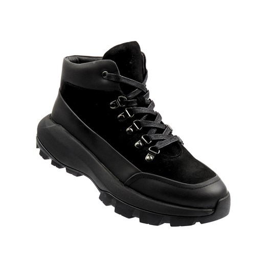 Skórzane sneakersy męskie - JOHN DOUBARE QH6012-204L-G1247, czarne ze sklepu ulubioneobuwie w kategorii Buty zimowe męskie - zdjęcie 187224030