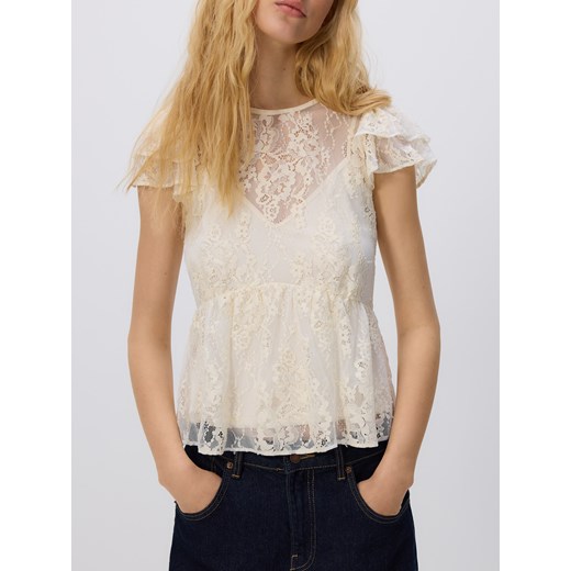 Reserved - Koronkowa bluzka - złamana biel ze sklepu Reserved w kategorii Bluzki damskie - zdjęcie 187224161