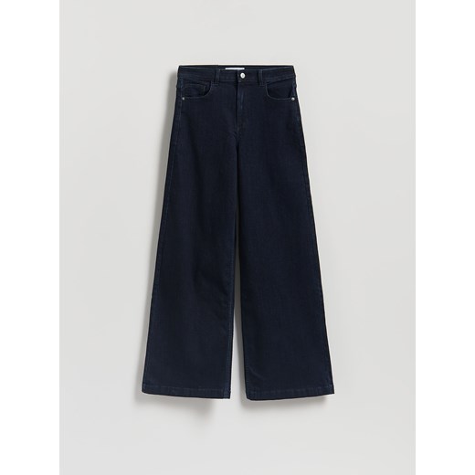 Reserved - Jeansy wide leg z domieszką wełny - granatowy ze sklepu Reserved w kategorii Jeansy damskie - zdjęcie 187224280