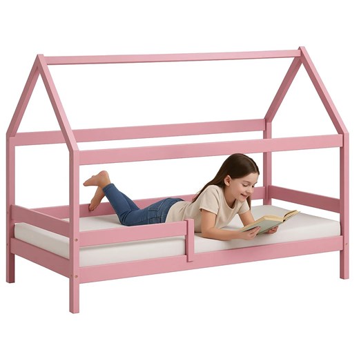 Różowe dziecięce drewniane łóżko domek 90x180 L7-S40 ze sklepu Edinos.pl w kategorii Łóżka dziecięce - zdjęcie 187225652