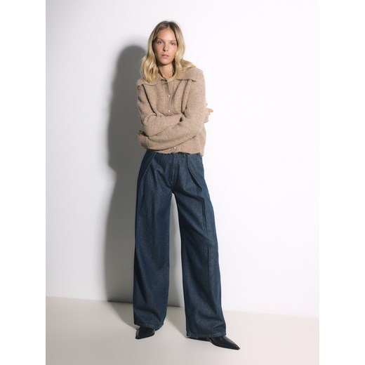 Reserved - Jeansy wide leg z zakładkami - granatowy ze sklepu Reserved w kategorii Jeansy damskie - zdjęcie 187225822