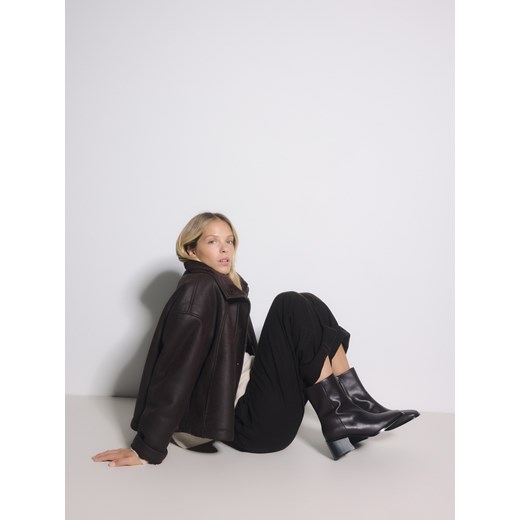 Reserved - Skórzane botki na obcasie - mahoniowy Reserved 35 Reserved