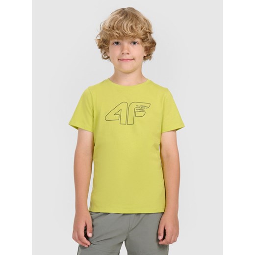 Chłopięcy t-shirt z nadrukiem 4F 4FJWAW25TTSHM2417 - żółty ze sklepu Sportstylestory.com w kategorii T-shirty chłopięce - zdjęcie 187226171