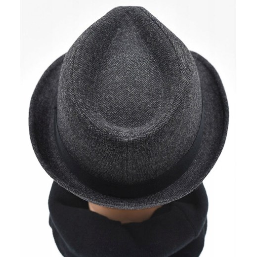Męski Kapelusz z Wełną, Jesień-Zima, Trilby -Pako Jeans- Grafit, Jodełka Uniwersalny JegoSzafa.pl