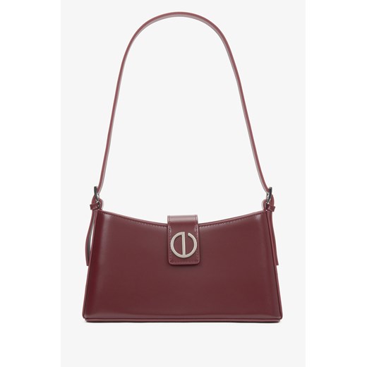Estro: Bordowa skórzana torebka damska na ramię ze srebrnymi okuciami ze sklepu Estro w kategorii Listonoszki - zdjęcie 187229463