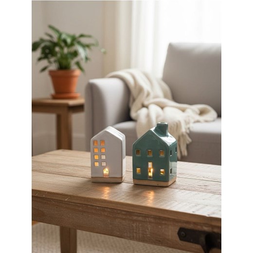 Sinsay - Zestaw świątecznych świeczników ceramicznych w kształcie domów 2 pack - wielobarwny ze sklepu Sinsay w kategorii Świeczniki - zdjęcie 187229624