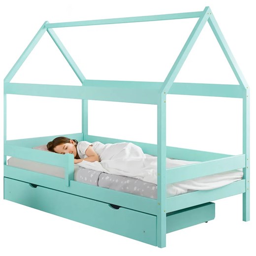 Turkusowe łóżko domek z szufladą i materacem S2-F83 ze sklepu Edinos.pl w kategorii Łóżka dziecięce - zdjęcie 187229713