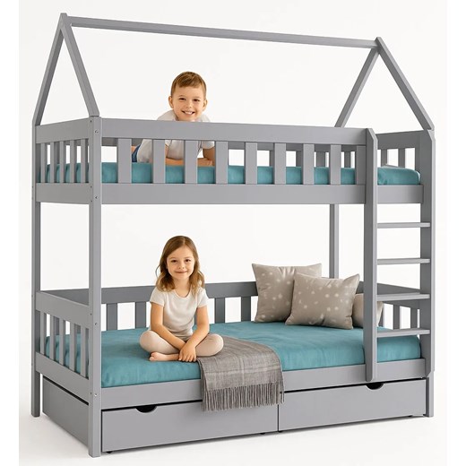 Szare skandynawskie łóżko piętrowe domek dla dzieci C4-E73 ze sklepu Edinos.pl w kategorii Łóżka dziecięce - zdjęcie 187229714
