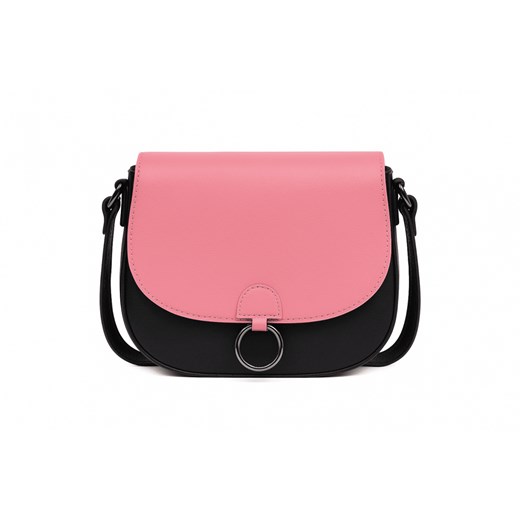 czarna torebka damska skórzana  na ramię  z wymienną różową klapą Liz ze sklepu Słoń Torbalski w kategorii Listonoszki - zdjęcie 187234343
