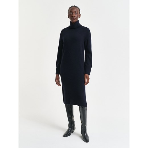 Gant Damska sukienka z dzianiny wełnianej z zawartością kaszmiru Kobiety Wełna granatowy jednolity ze sklepu vangraaf w kategorii Sukienki - zdjęcie 187234452