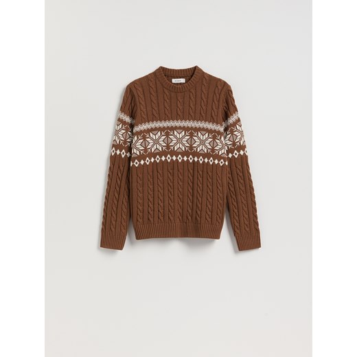 Reserved - Sweter z warkoczowym splotem - brązowy - id: 945GC-88P - marki Reserved - 187235473 Reserved - Sweter z warkoczowym splotem - brązowy ze sklepu Reserved w kategorii Swetry męskie - zdjęcie 187235473