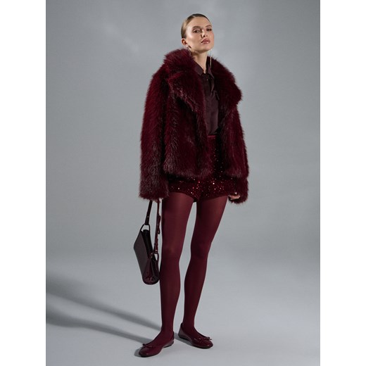 Sinsay - Płaszcz z imitacji futra - bordowy Sinsay XS Sinsay