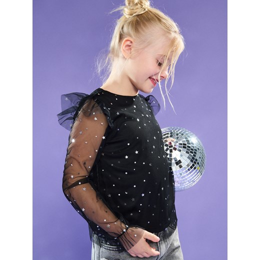 Sinsay - Elegancka bluzka z połyskującymi aplikacjami - czarny Sinsay 116 (5-6 l) Sinsay