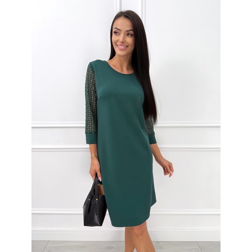 Ciemnozielona Klasyczna Sukienka z Ozdobnym Rękawem Modnakiecka.pl 44 ModnaKiecka.pl