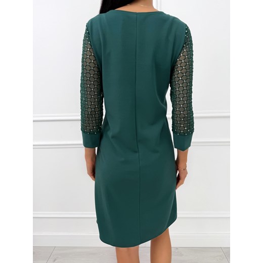 Ciemnozielona Klasyczna Sukienka z Ozdobnym Rękawem Modnakiecka.pl 44 ModnaKiecka.pl