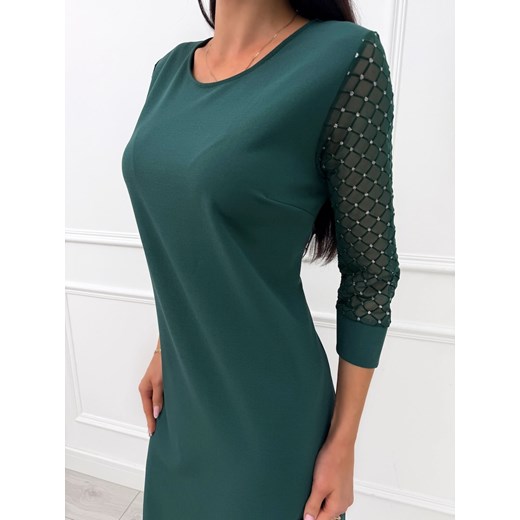 Ciemnozielona Klasyczna Sukienka z Ozdobnym Rękawem Modnakiecka.pl 44 ModnaKiecka.pl