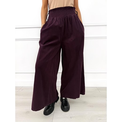 Burgundowe Sztruksowe Spodnie z Szeroką Nogawką ze sklepu ModnaKiecka.pl w kategorii Spodnie damskie - zdjęcie 187236433