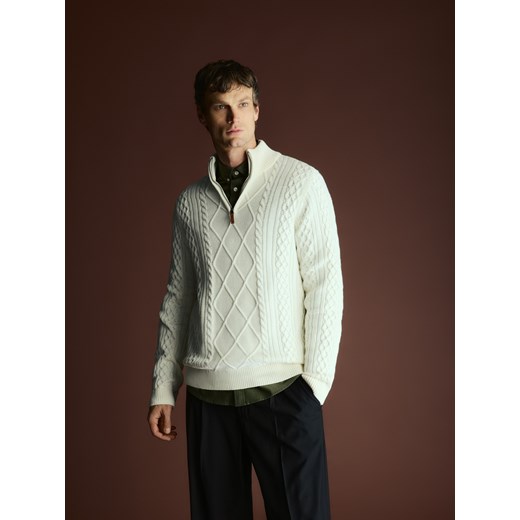 Reserved - Golf z warkoczowym splotem - złamana biel ze sklepu Reserved w kategorii Swetry męskie - zdjęcie 187236530