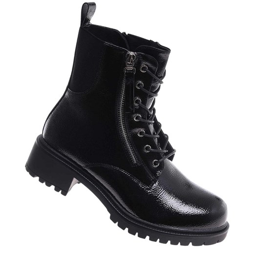 Czarne błyszcząca botki trapery glany /D2-3 18380 W4/ - id: 33319 - marki Pantofelek24.pl - 187237863 Czarne błyszcząca botki trapery glany /D2-3 18380 W4/ ze sklepu Pantofelek24.pl w kategorii Workery damskie - zdjęcie 187237863