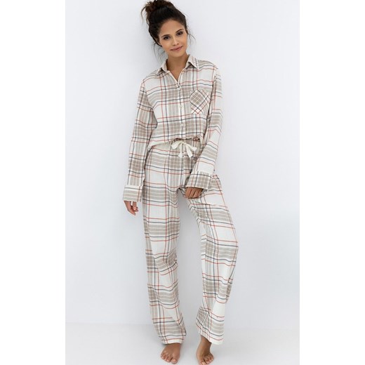 Sensis rozpinana piżama damska w kratę Adalyn, Kolor beżowy-wzór, Rozmiar S, SENSIS ze sklepu Primodo w kategorii Piżamy damskie - zdjęcie 187238780