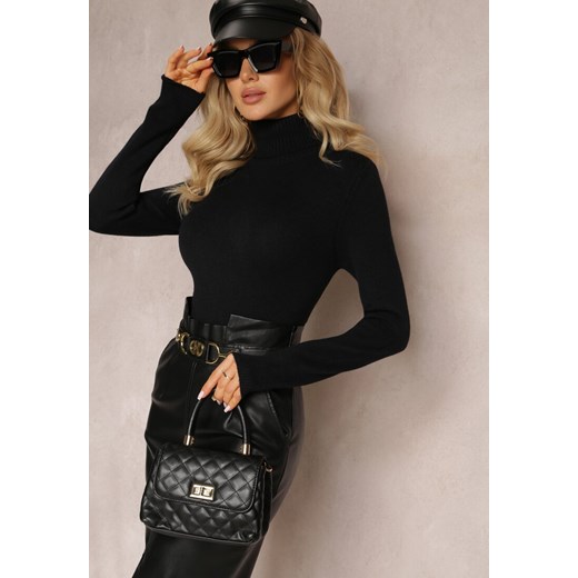 Czarny Golf Dzianinowy Apasge ze sklepu renee.pl w kategorii Swetry damskie - zdjęcie 187238933