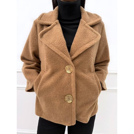 Brązowy Krótki Płaszczyk z Szerokim Rękawem ze sklepu ModnaKiecka.pl w kategorii Płaszcze damskie - zdjęcie 187239270
