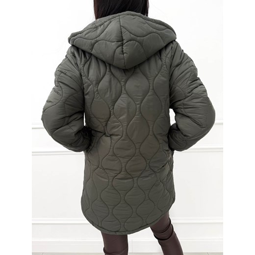 Khaki Pikowana Kurtka z Kapturem Modnakiecka.pl 40 ModnaKiecka.pl