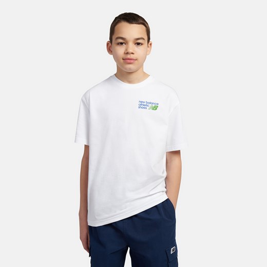 Koszulka dziecięca New Balance LAKB0295BWE – biała - id: 3215997 - marki New Balance - 187240442 Koszulka dziecięca New Balance LAKB0295BWE – biała ze sklepu New Balance Poland w kategorii T-shirty chłopięce - zdjęcie 187240442