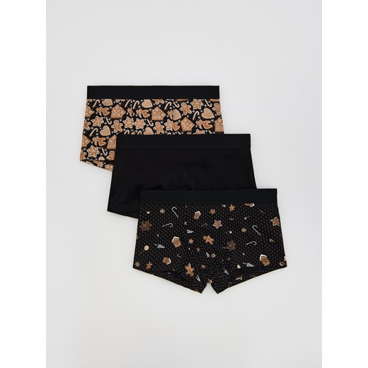 Reserved - Bokserki ze świątecznym wzorem 3 pack - czarny Reserved XXL Reserved