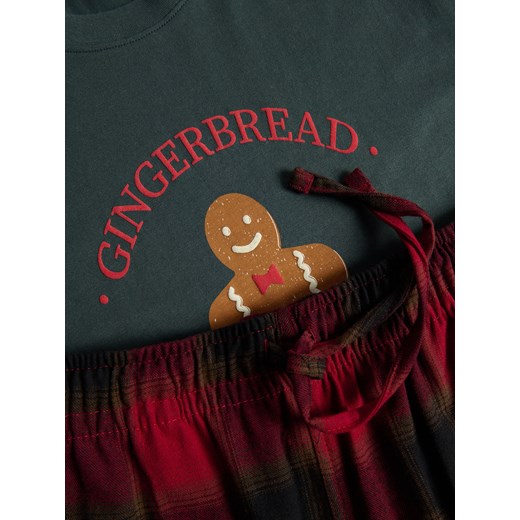 Reserved - Dwuczęściowa piżama ze świątecznym nadrukiem - ciemnozielony Reserved L Reserved