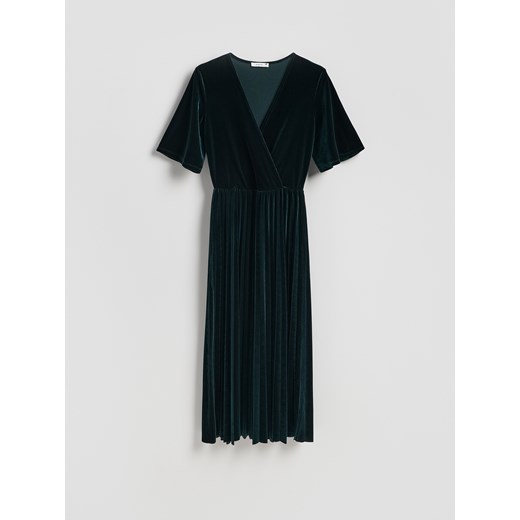 Reserved - Welurowa sukienka z plisowaniem - morski ze sklepu Reserved w kategorii Sukienki - zdjęcie 187241061