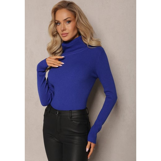Granatowy Golf Prążkowany z Wiskozą Branca ze sklepu renee.pl w kategorii Swetry damskie - zdjęcie 187242244