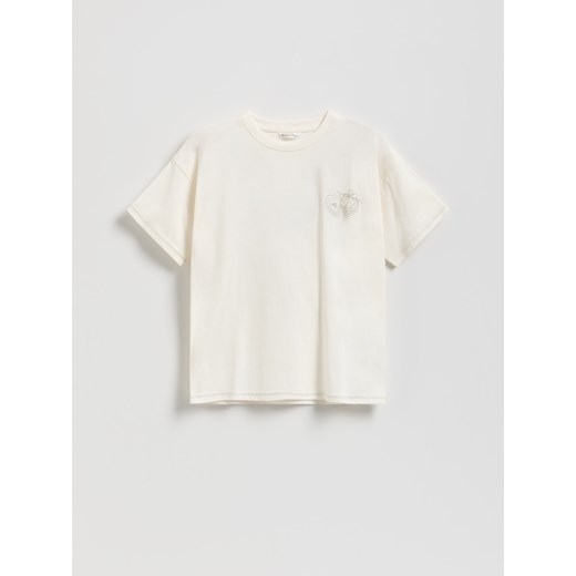 Reserved - Luźny t-shirt z nadrukiem - złamana biel Reserved 164 (13 lat) Reserved
