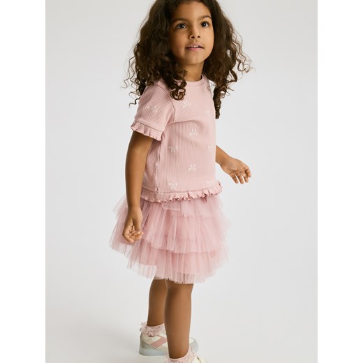 Reserved - Bawełniany t-shirt z nadrukiem - pastelowy róż ze sklepu Reserved w kategorii Bluzki dziewczęce - zdjęcie 187242461