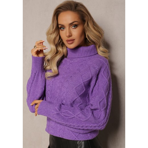 Ciemnofioletowy Oversizowy Golf w Ozdobny Splot Jupiterra - id: 2355-2-162-D.PURPLE - marki Renee - 187243674 Ciemnofioletowy Oversizowy Golf w Ozdobny Splot Jupiterra ze sklepu renee.pl w kategorii Swetry damskie - zdjęcie 187243674