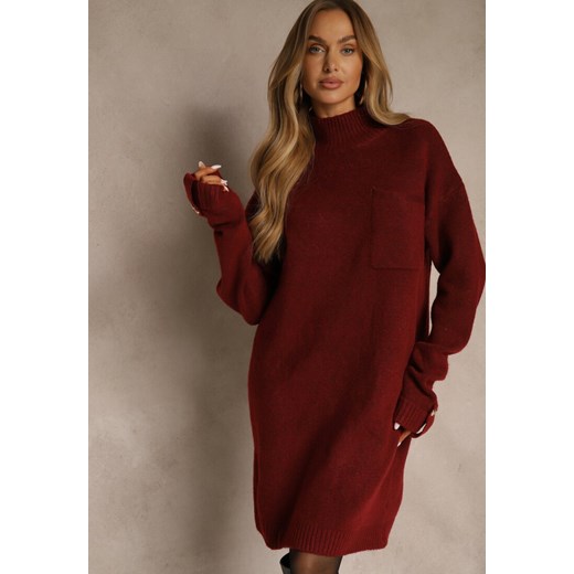 Bordowa Sukienka z Półgolfem z Dzianiny z Wiskozą i Dodatkiem Wełny Nessla - id: U-6518-65-BORDO - marki Renee - 187243714 Bordowa Sukienka z Półgolfem z Dzianiny z Wiskozą i Dodatkiem Wełny Nessla ze sklepu renee.pl w kategorii Sukienki - zdjęcie 187243714