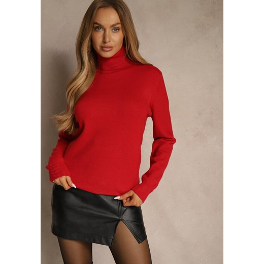Czerwony Casualowy Golf z Bawełną i Wełną Reillisa - id: 3687-M-64-RED - marki Renee - 187243764 Czerwony Casualowy Golf z Bawełną i Wełną Reillisa ze sklepu renee.pl w kategorii Swetry damskie - zdjęcie 187243764