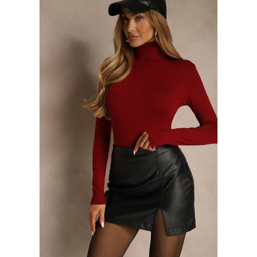 Bordowy Golf z Bawełną w Klasycznym Stylu Reiredia ze sklepu renee.pl w kategorii Swetry damskie - zdjęcie 187243774