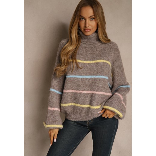 Beżowy Golf z Wełną w Paski Monallesa ze sklepu renee.pl w kategorii Swetry damskie - zdjęcie 187243784