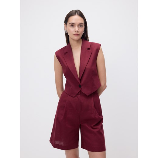 Reserved - Bermudy w kant z dodatkiem lnu - burgundowy ze sklepu Reserved w kategorii Szorty - zdjęcie 187244324