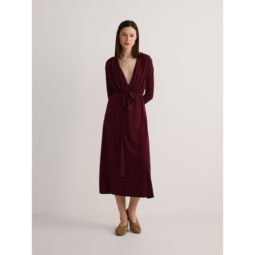 Reserved - Sukienka midi z modalem - bordowy ze sklepu Reserved w kategorii Sukienki - zdjęcie 187244431