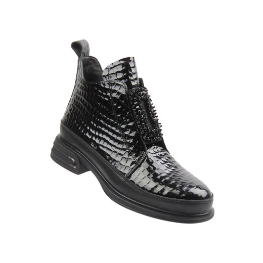 Eleganckie botki damskie Cambell 25-60320, czarny lakier ze sklepu ulubioneobuwie w kategorii Botki - zdjęcie 187244470