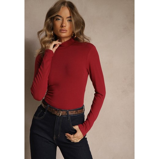 Bordowa Casualowa Bluzka z Golfem Longsleeve Ralaia ze sklepu renee.pl w kategorii Bluzki damskie - zdjęcie 187244722