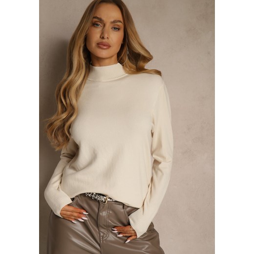 Jasnobeżowy Casualowy Sweter z Półgolfem w Minimalistycznym Stylu Seorienne - id: WMY-5803-523-L.KHAKI - marki Renee - 187244732 Jasnobeżowy Casualowy Sweter z Półgolfem w Minimalistycznym Stylu Seorienne ze sklepu renee.pl w kategorii Swetry damskie - zdjęcie 187244732