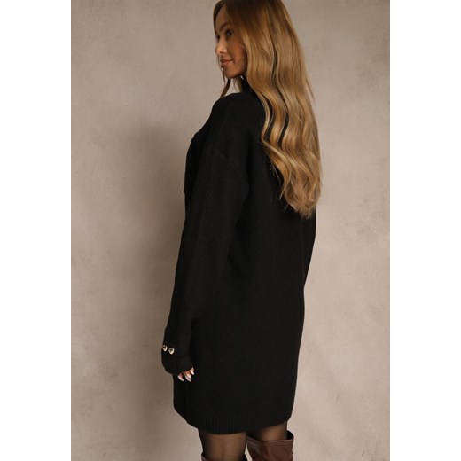Czarna Sukienka z Półgolfem z Dzianiny z Wiskozą i Dodatkiem Wełny Nessla Renee ONE SIZE renee.pl