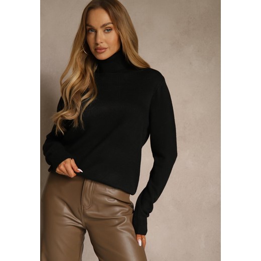Czarny Casualowy Golf z Bawełną i Wełną Reillisa ze sklepu renee.pl w kategorii Swetry damskie - zdjęcie 187244882