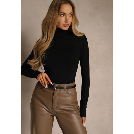 Czarny Golf z Bawełną w Klasycznym Stylu Reiredia - id: 2206-S-38-BLACK - marki Renee - 187244922 Czarny Golf z Bawełną w Klasycznym Stylu Reiredia ze sklepu renee.pl w kategorii Swetry damskie - zdjęcie 187244922