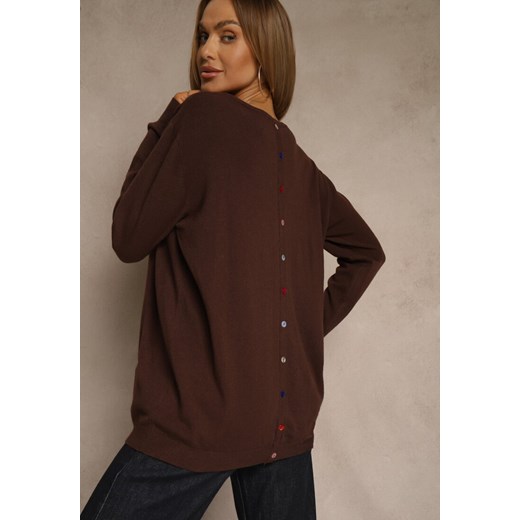 Brązowy Sweter z Kaszmirem Ozdobiony Kieszeniami Saniswena - id: TD1373-54-BROWN - marki Renee - 187244981 Brązowy Sweter z Kaszmirem Ozdobiony Kieszeniami Saniswena ze sklepu renee.pl w kategorii Swetry damskie - zdjęcie 187244981